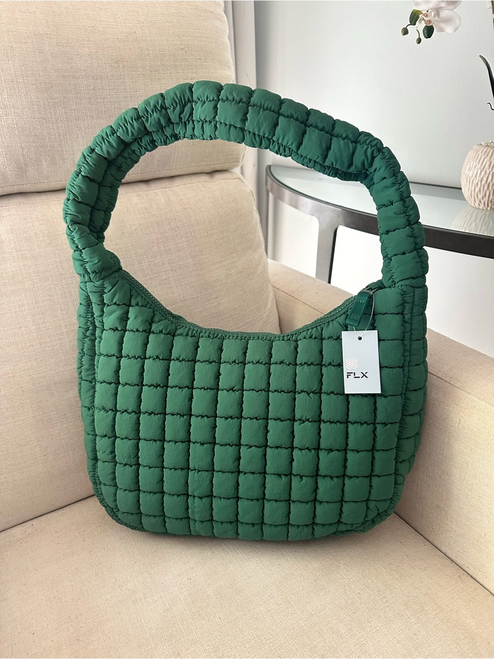 FLX Quilted Hobo Shoulder Bag in Green